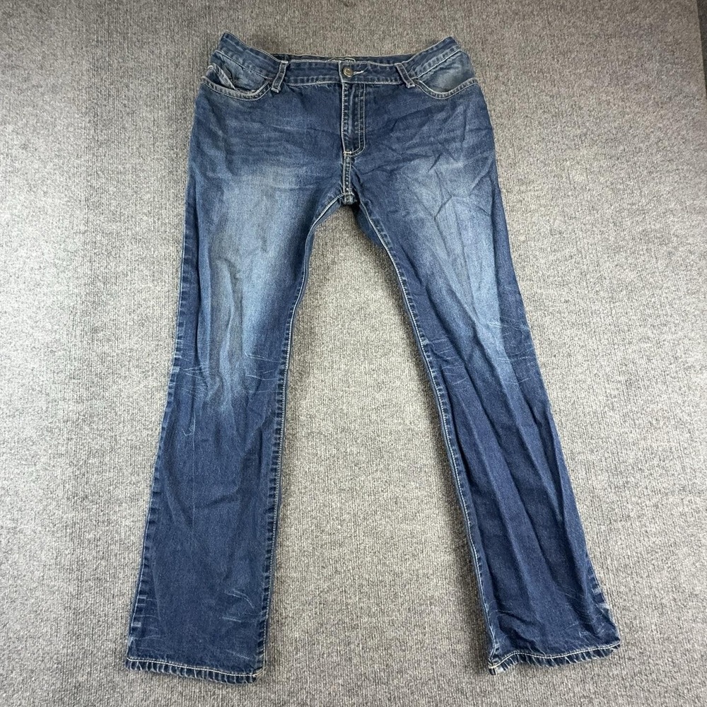 Robin's Jean Jeans Mens 36x31 Blue Medium Wash Straight Long Flap Studded Denim